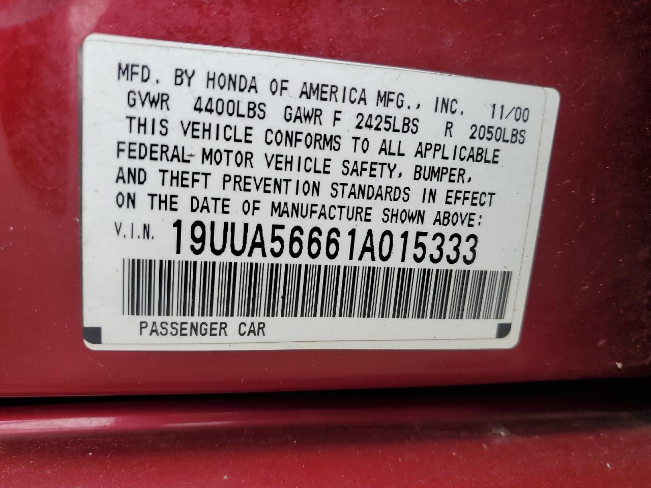 19UUA56661A015333 2001 Acura 3.2Tl