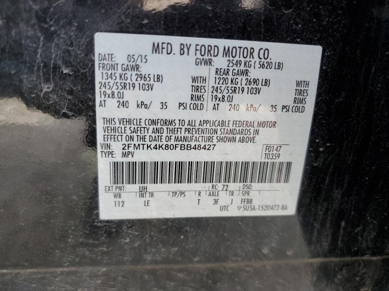 2FMTK4K80FBB48427 2015 Ford Edge Titanium