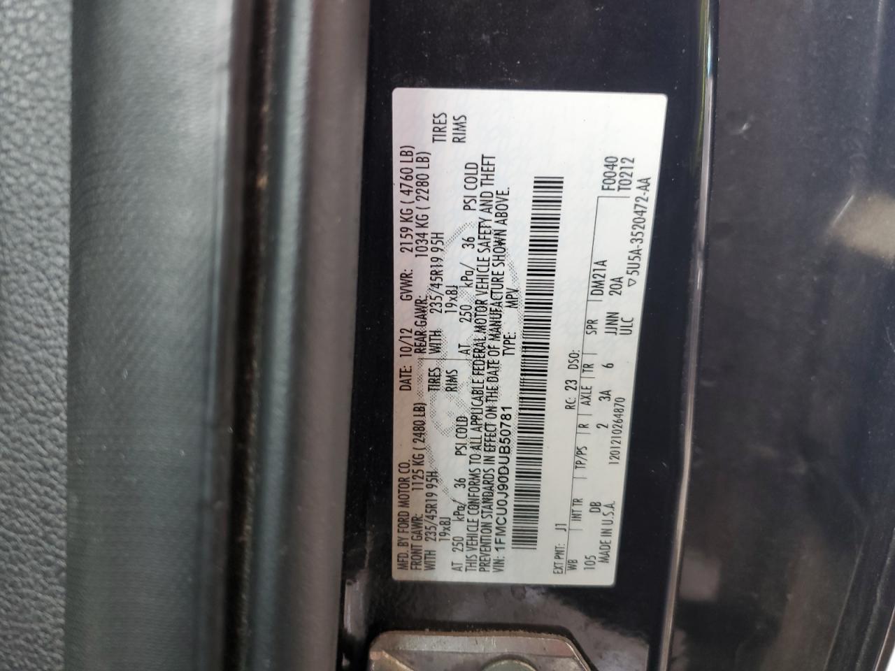 1FMCU0J90DUB50781 2013 Ford Escape Titanium