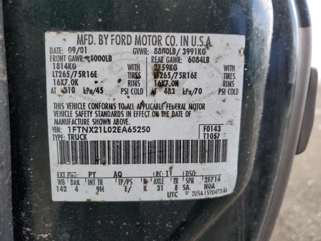 2002 Ford F250 Super Duty VIN: 1FTNX21L02EA65250 Lot: 52116944