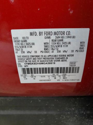 2021 Ford Explorer Xlt VIN: 1FMSK8DH8MGA58819 Lot: 51265514