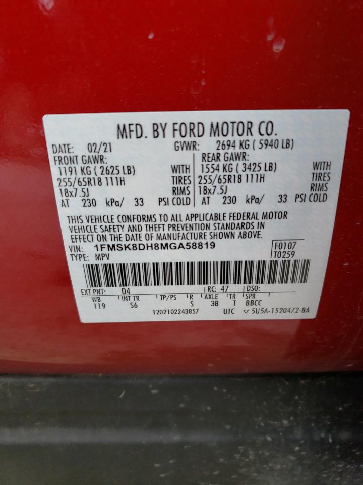 1FMSK8DH8MGA58819 2021 Ford Explorer Xlt