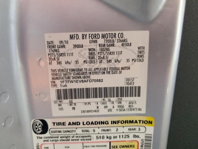 2010 Ford F150 Supercrew VIN: 1FTFW1EV8AFD70582 Lot: 39210637