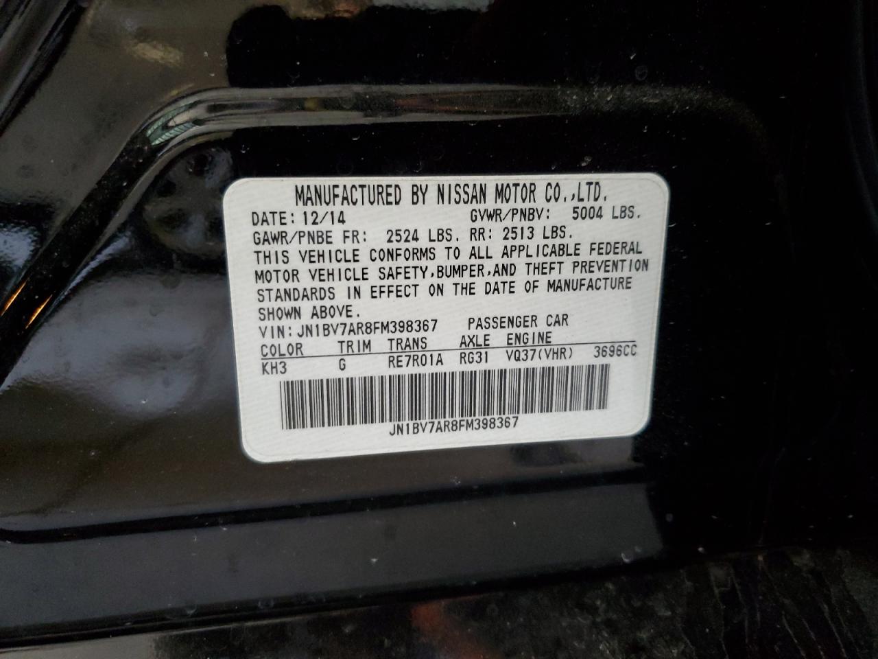 JN1BV7AR8FM398367 2015 Infiniti Q50 Base