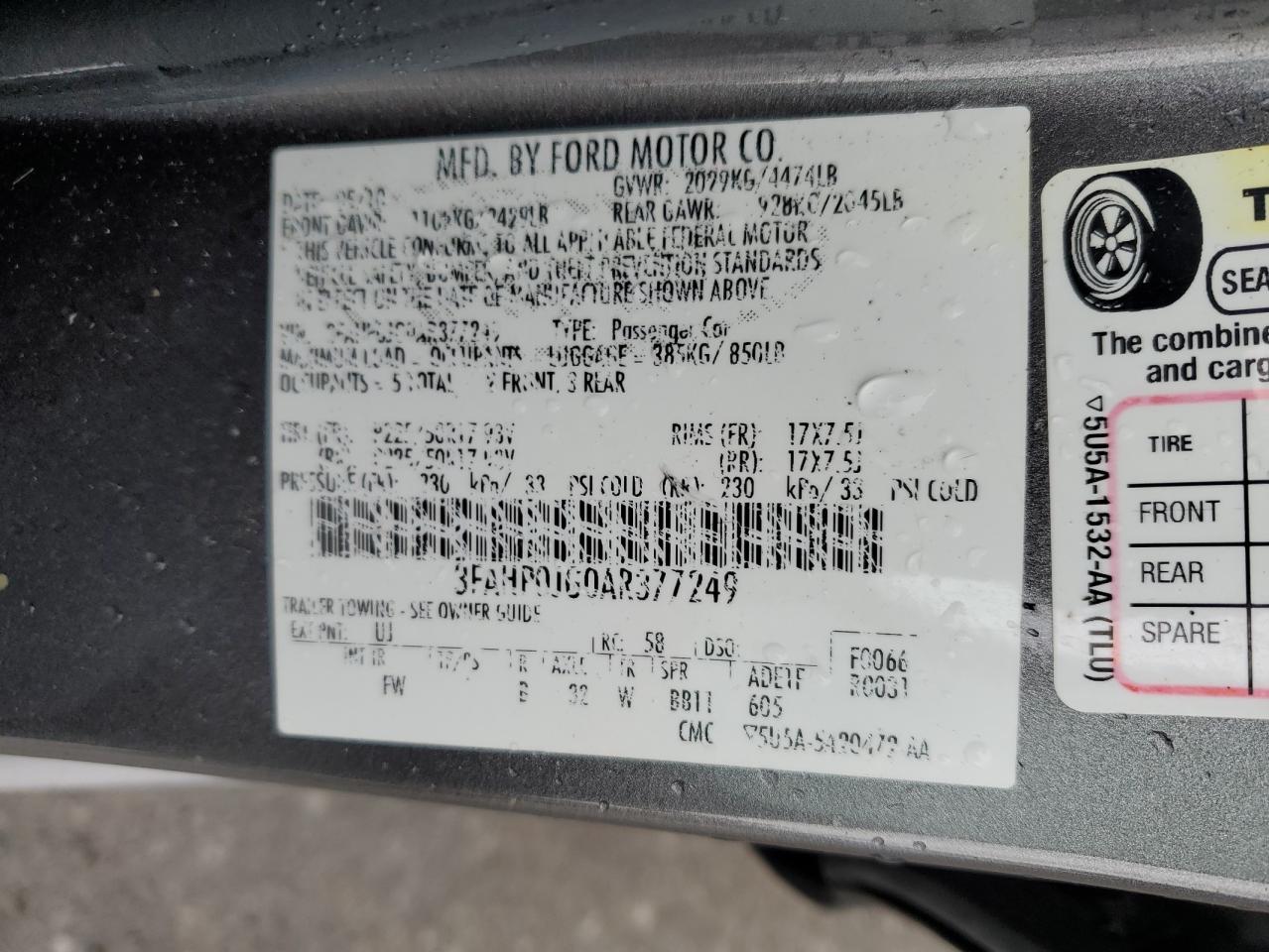 3FAHP0JG0AR377249 2010 Ford Fusion Sel