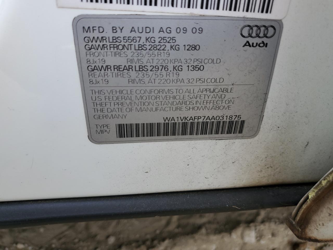 WA1VKAFP7AA031875 2010 Audi Q5 Prestige