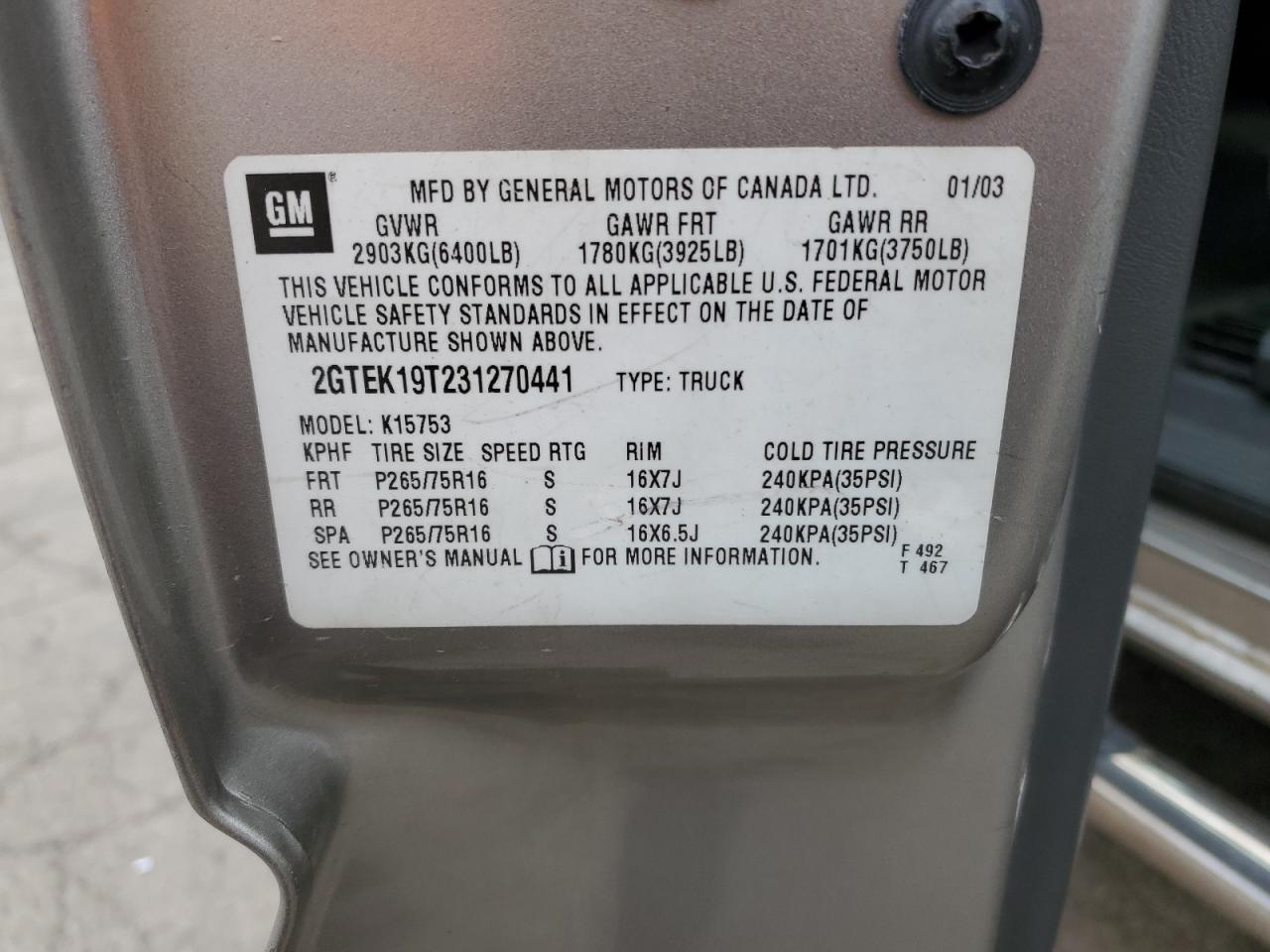 2GTEK19T231270441 2003 GMC New Sierra K1500