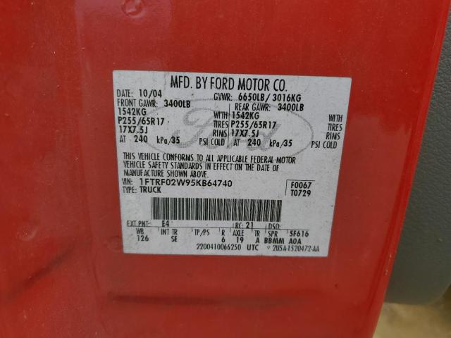 2005 Ford F150 VIN: 1FTRF02W95KB64740 Lot: 50651084