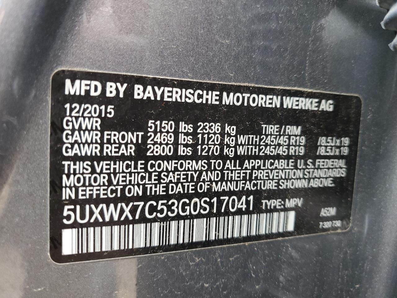 5UXWX7C53G0S17041 2016 BMW X3 xDrive35I