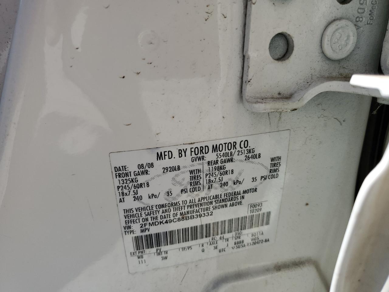 2FMDK49C88BB39332 2008 Ford Edge Limited