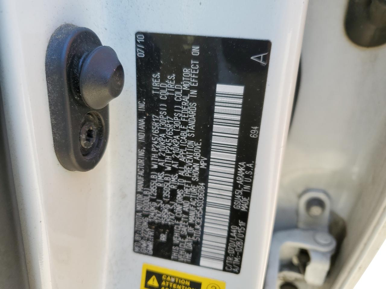 5TDJK3EH5AS036084 2010 Toyota Highlander Se