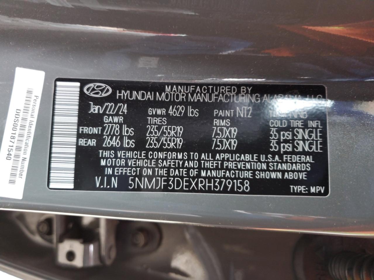 5NMJF3DEXRH379158 2024 Hyundai Tucson Sel