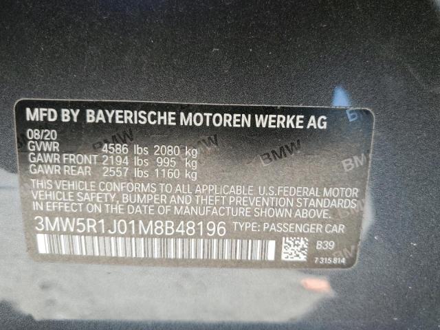 3MW5R1J01M8B48196 | 2021 BMW 330i