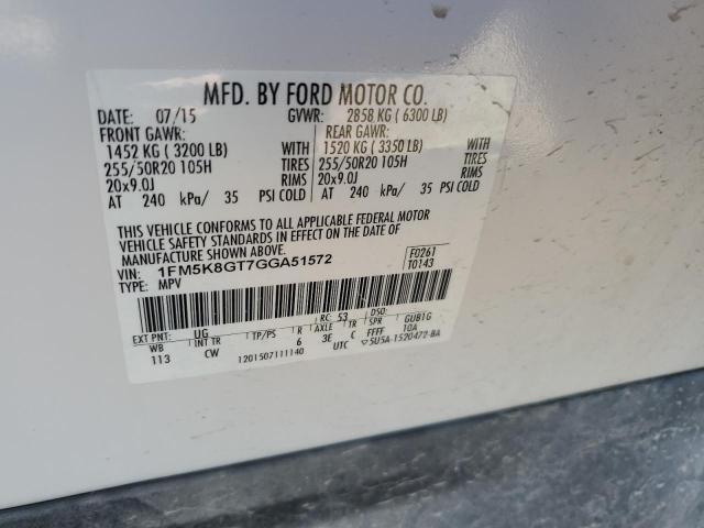 2016 Ford Explorer Sport VIN: 1FM5K8GT7GGA51572 Lot: 49786044