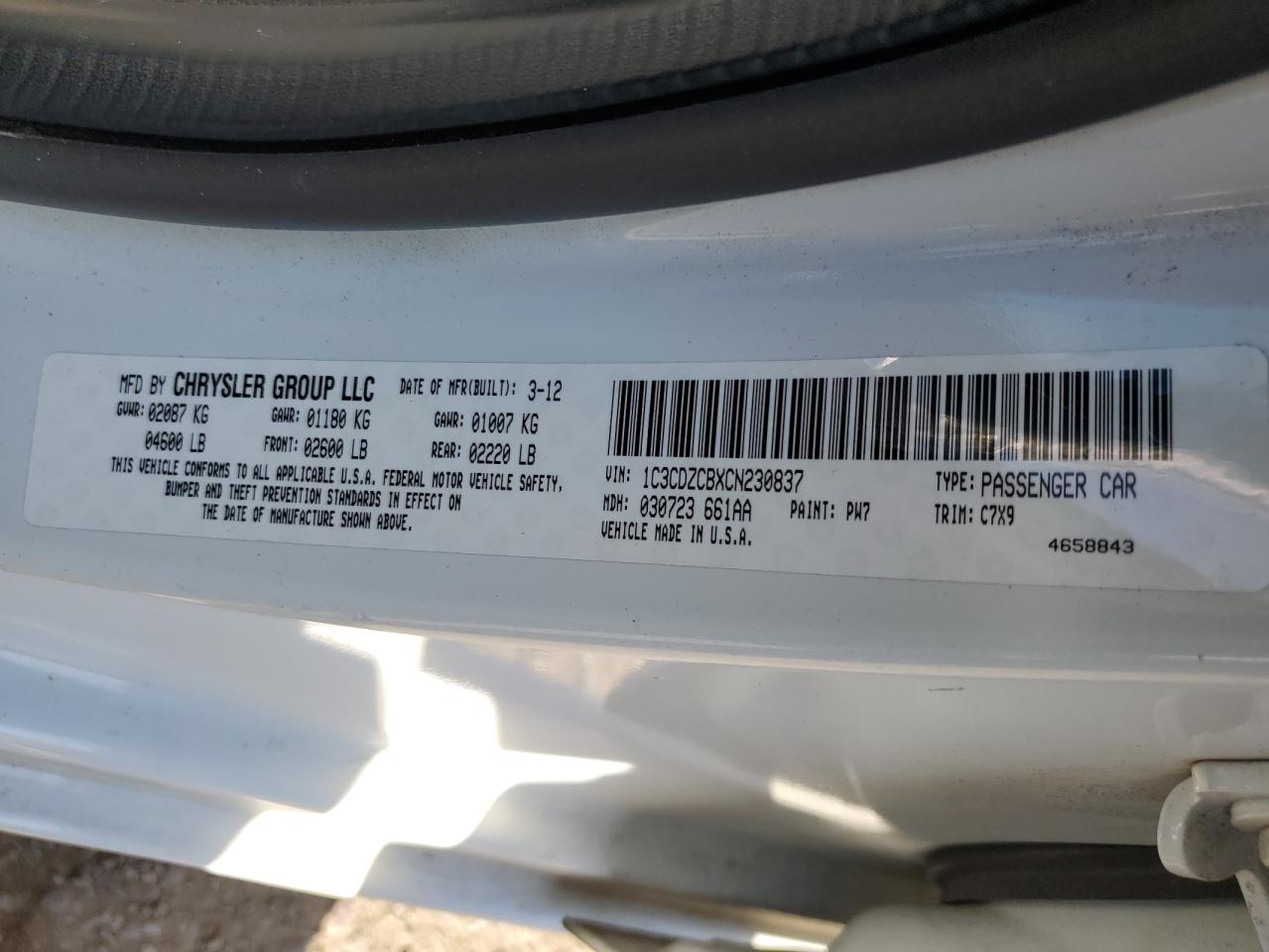 1C3CDZCBXCN230837 2012 Dodge Avenger Sxt