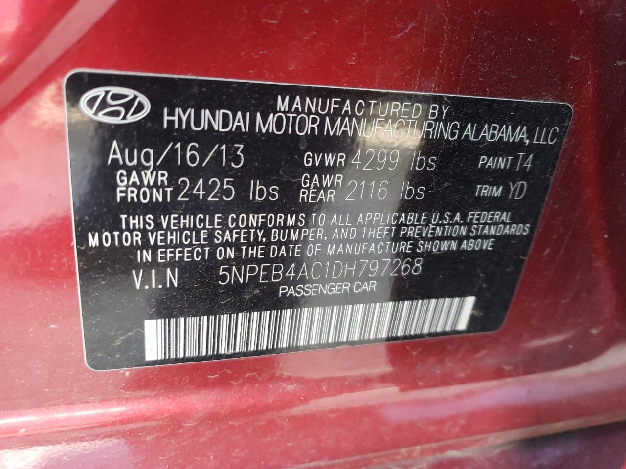 5NPEB4AC1DH797268 2013 Hyundai Sonata Gls