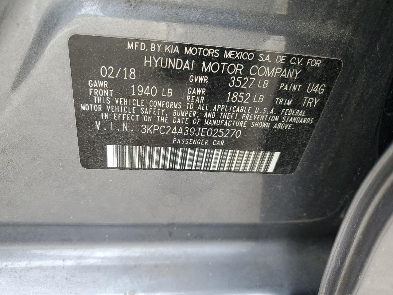 3KPC24A39JE025270 2018 Hyundai Accent Se