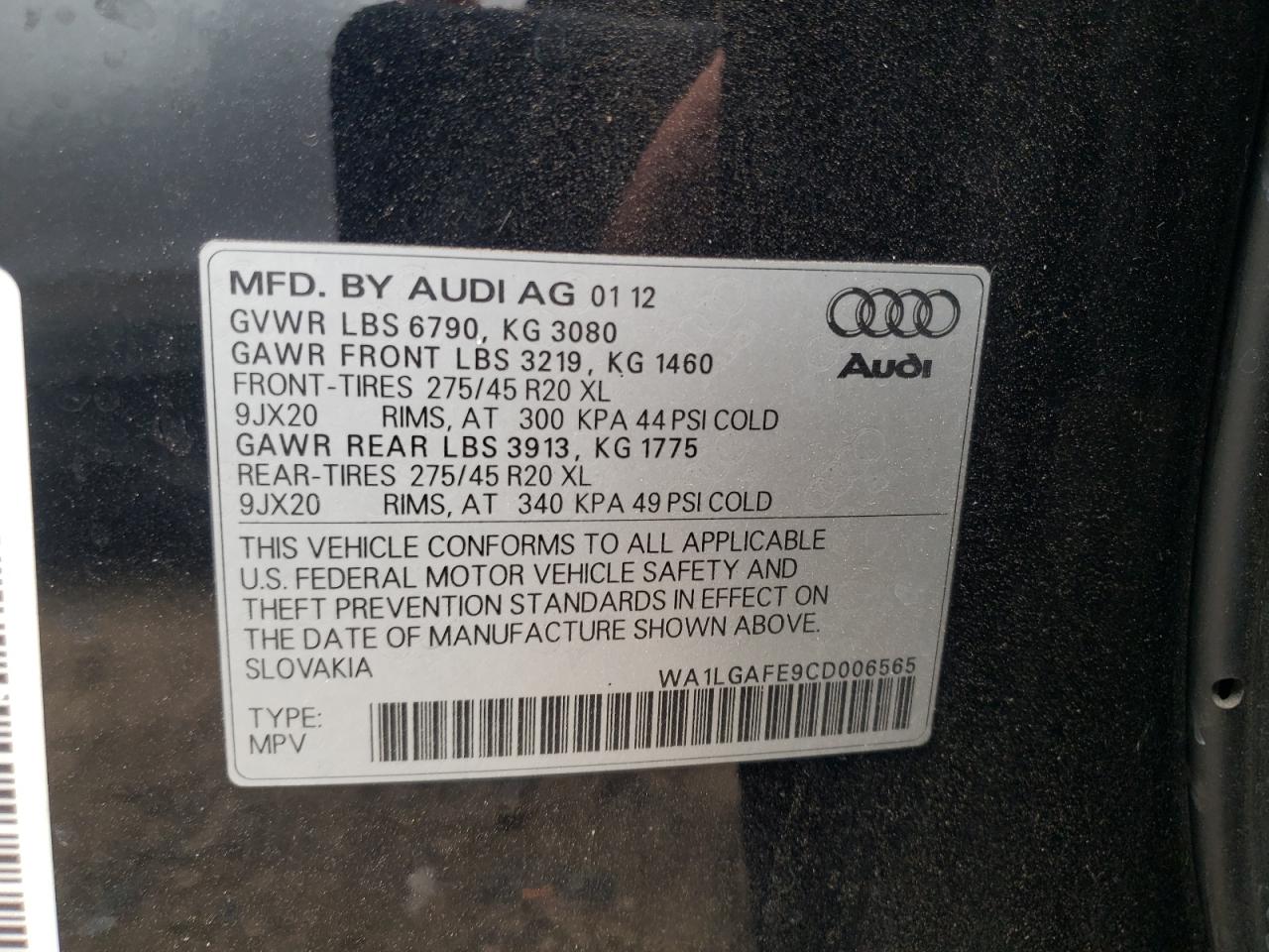 WA1LGAFE9CD006565 2012 Audi Q7 Premium Plus