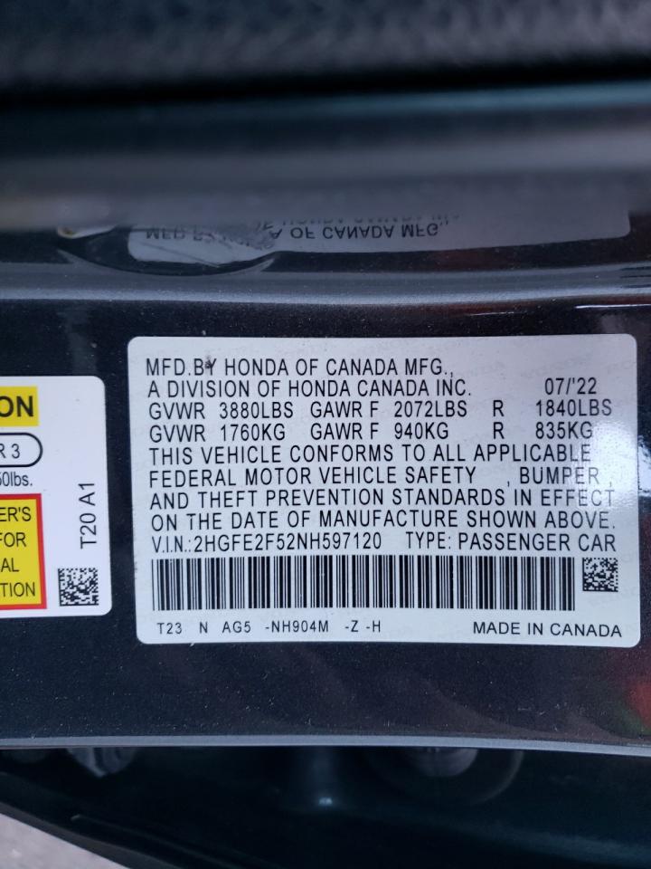 2022 Honda Civic Sport vin: 2HGFE2F52NH597120