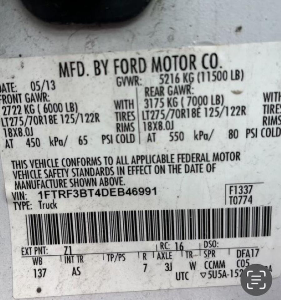 2013 Ford F350 Super Duty vin: 1FTRF3BT4DEB46991