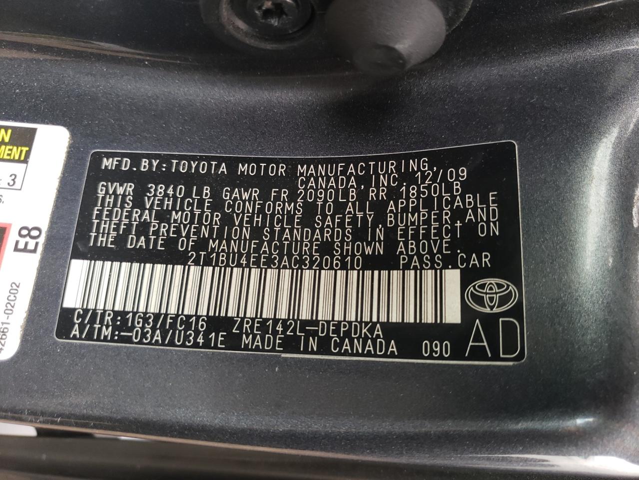 2T1BU4EE3AC320610 2010 Toyota Corolla Base