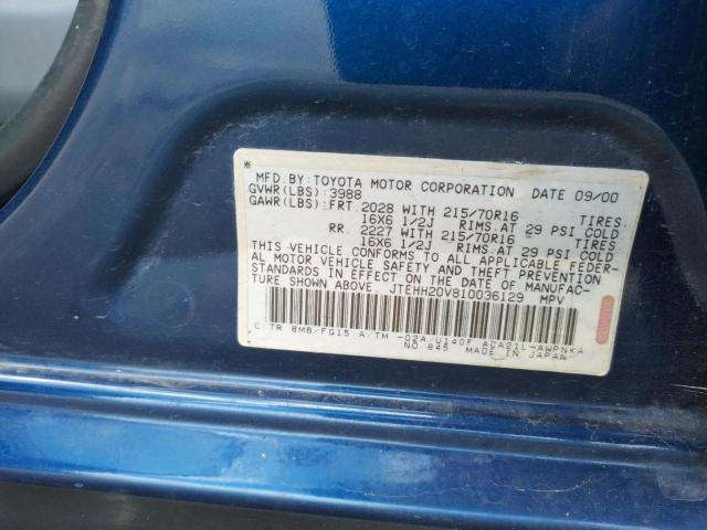 2001 Toyota Rav4 VIN: JTEHH20V810036129 Lot: 49916584