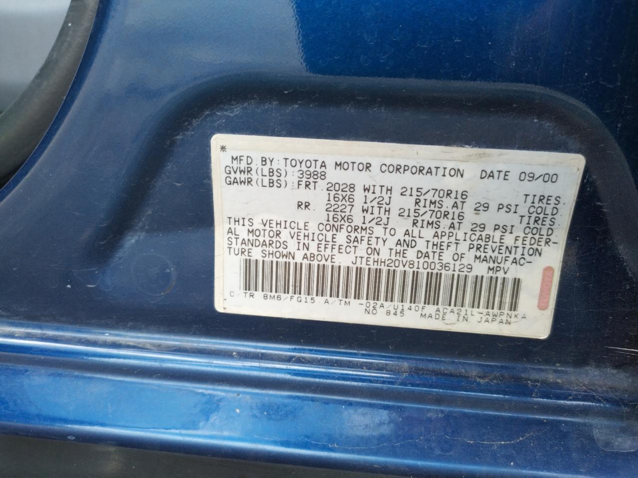 JTEHH20V810036129 2001 Toyota Rav4