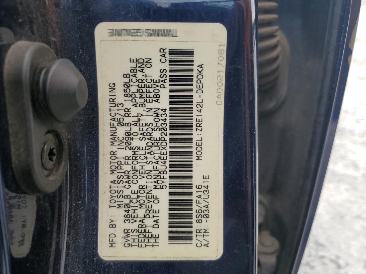 5YFBU4EEXDP203434 2013 Toyota Corolla Base