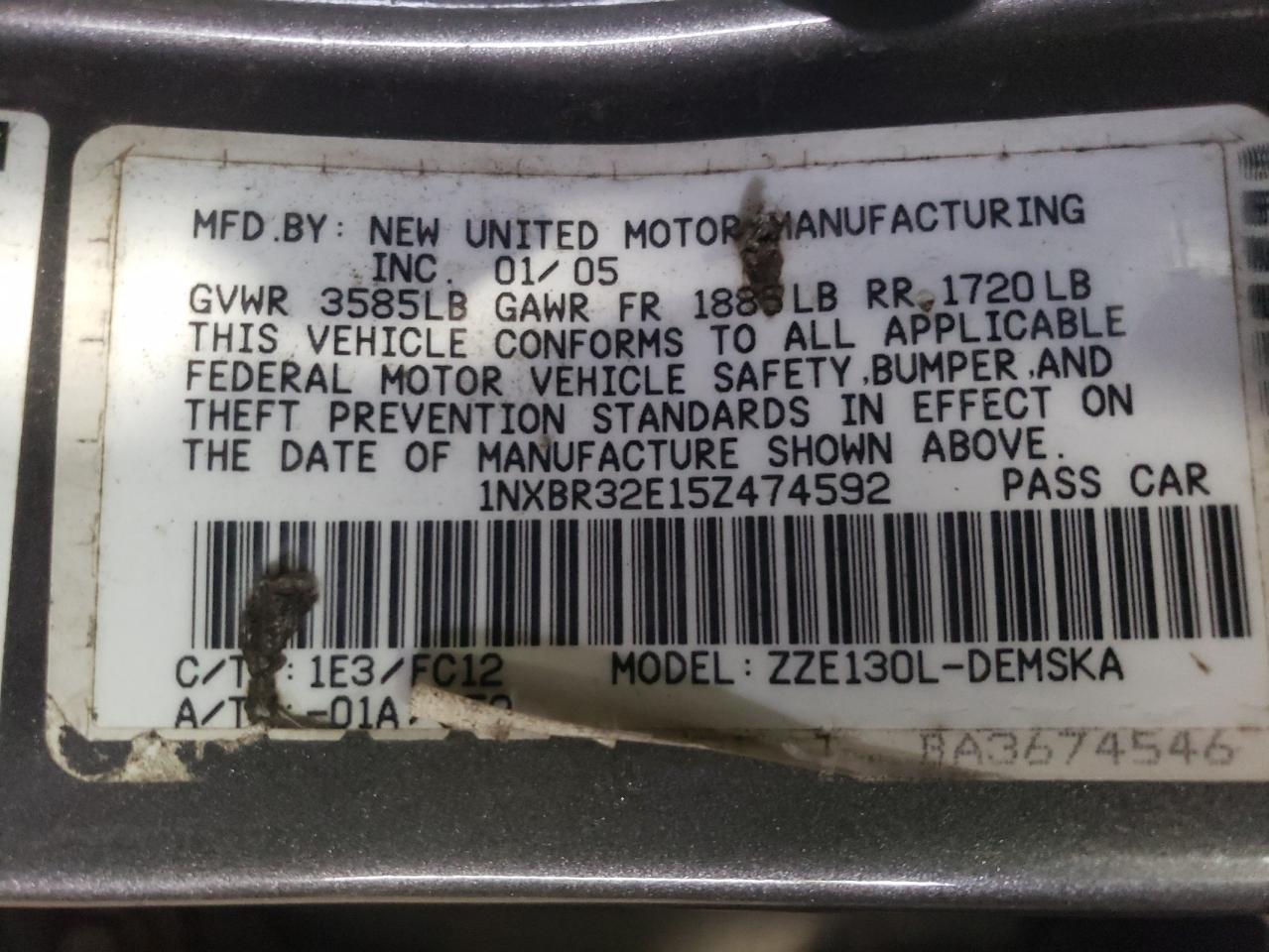 1NXBR32E15Z474592 2005 Toyota Corolla Ce