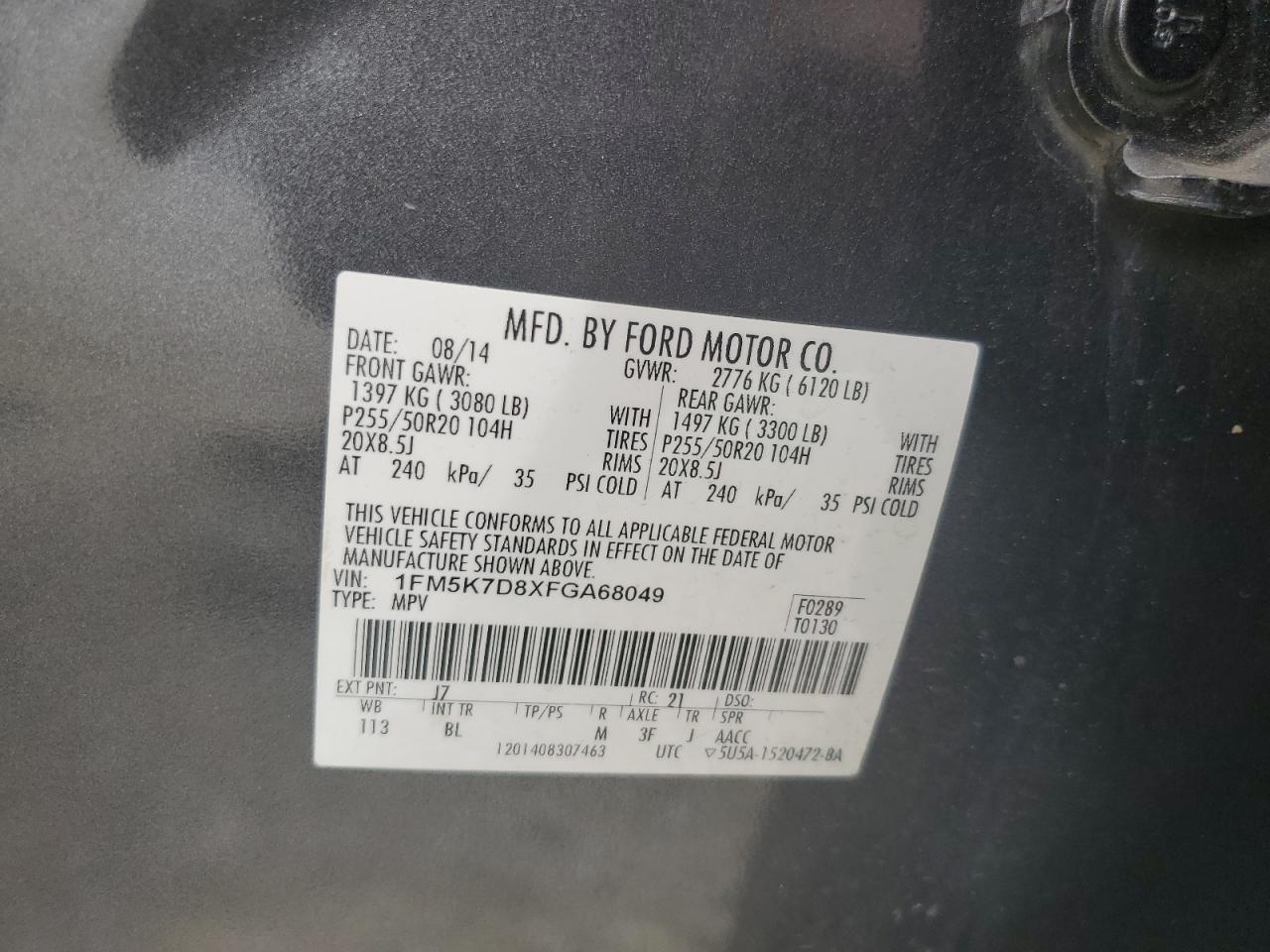 1FM5K7D8XFGA68049 2015 Ford Explorer Xlt