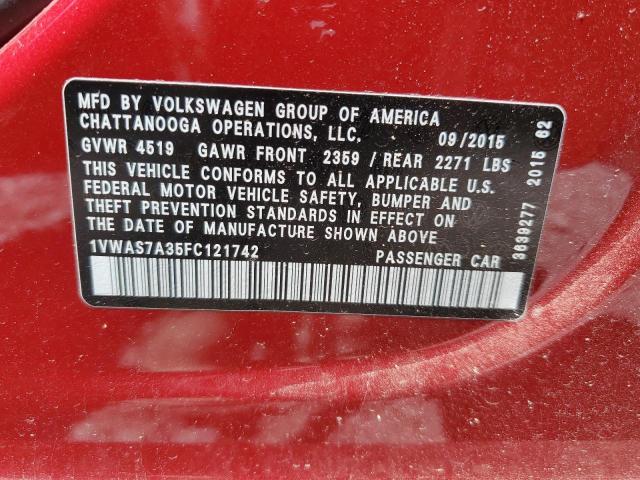 Lot #2510306947 2015 VOLKSWAGEN PASSAT S salvage car