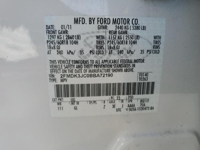 2011 Ford Edge Sel VIN: 2FMDK3JC0BBA72190 Lot: 50043784