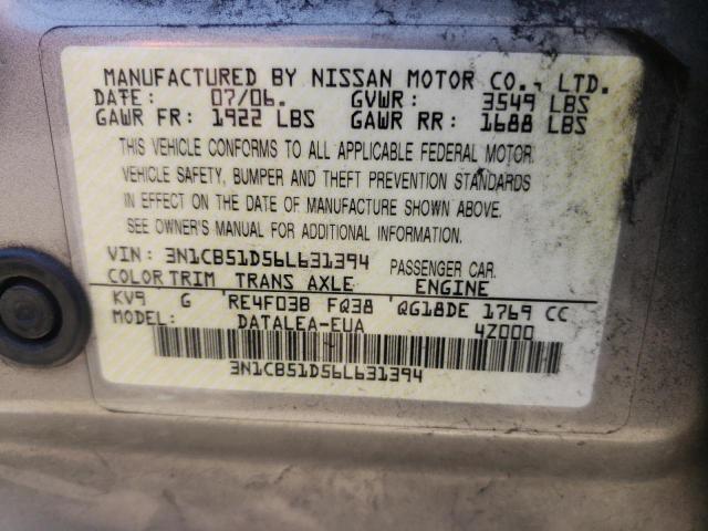 2006 Nissan Sentra 1.8 VIN: 3N1CB51D56L631394 Lot: 52804454