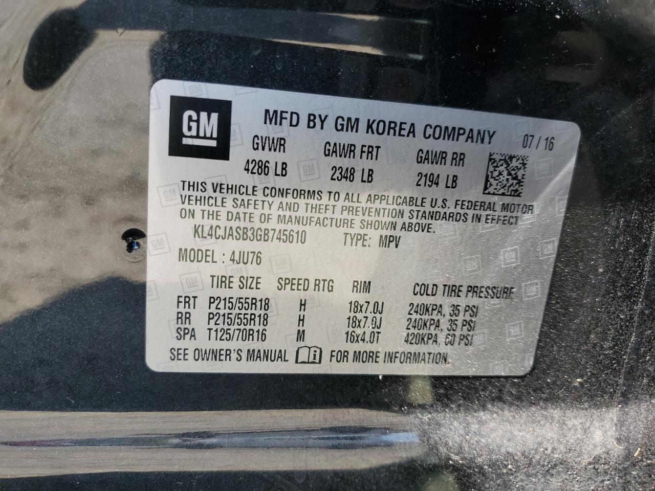 KL4CJASB3GB745610 2016 Buick Encore