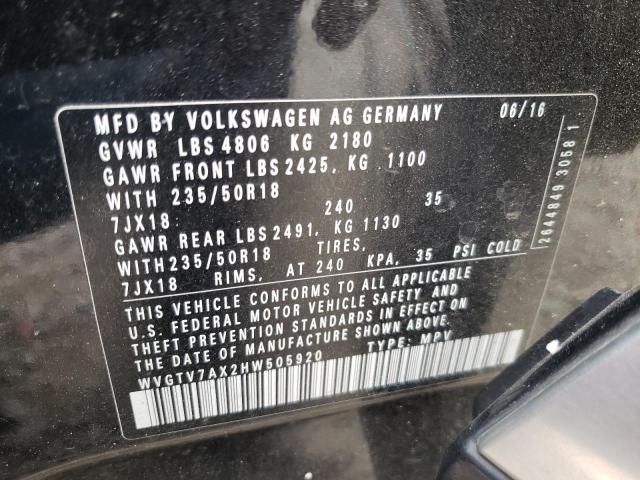 2017 Volkswagen Tiguan Sport VIN: WVGTV7AX2HW505920 Lot: 51286074