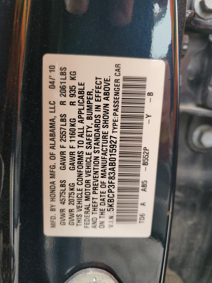 5KBCP3F83AB015927 2010 Honda Accord Exl