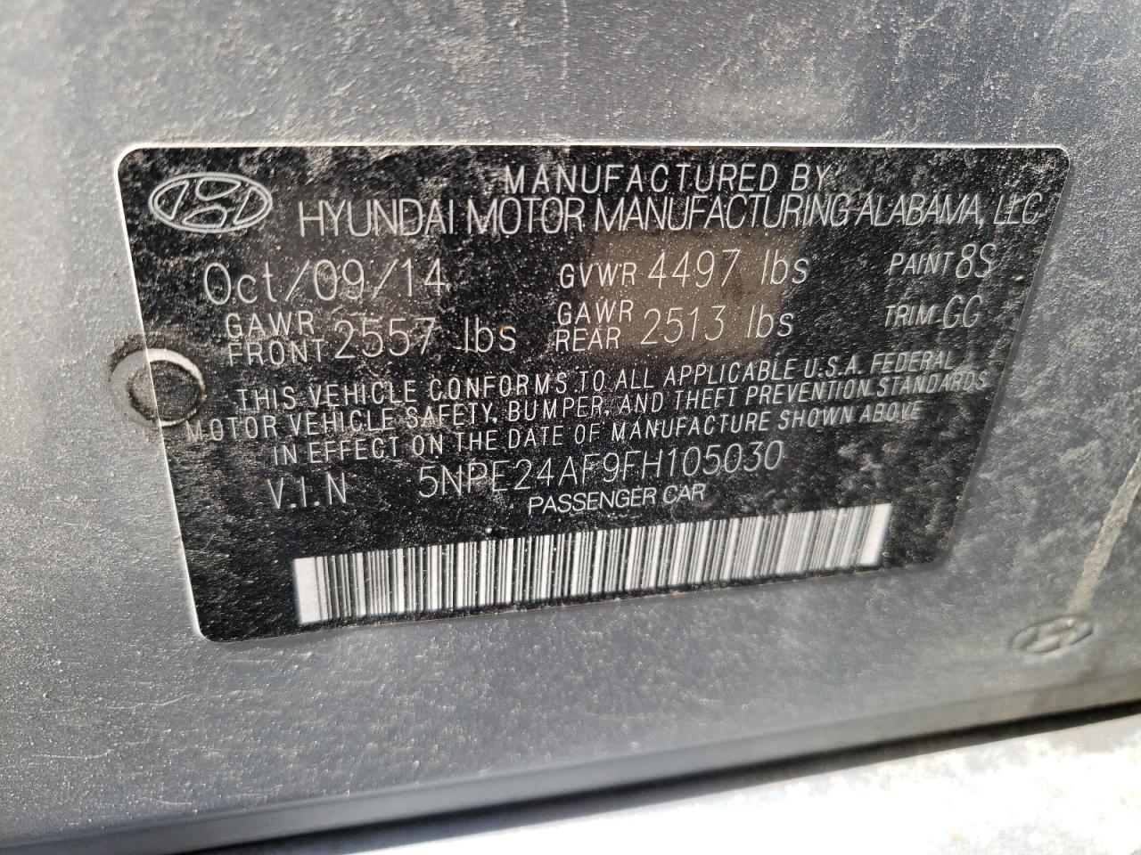 5NPE24AF9FH105030 2015 Hyundai Sonata Se