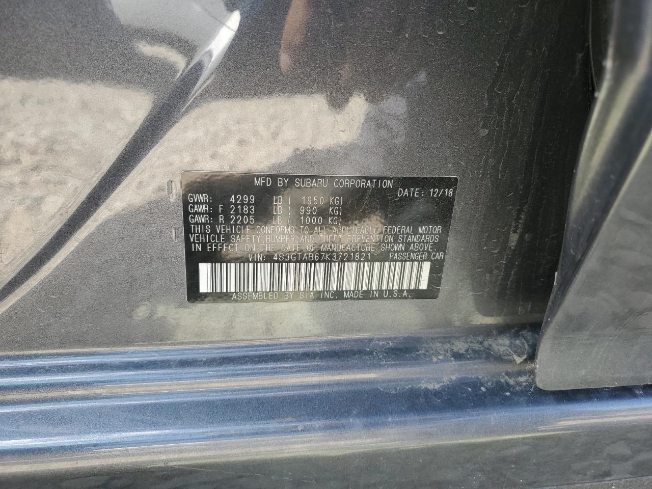 4S3GTAB67K3721821 2019 Subaru Impreza