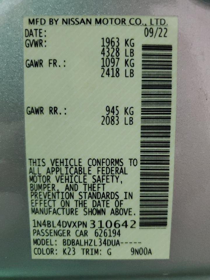 1N4BL4DVXPN310642 2023 Nissan Altima Sv