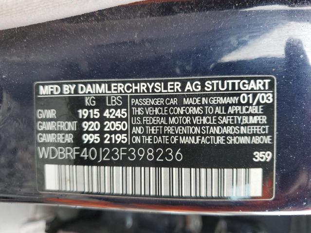 2003 Mercedes-Benz C 230K Sport Sedan VIN: WDBRF40J23F398236 Lot: 52574464