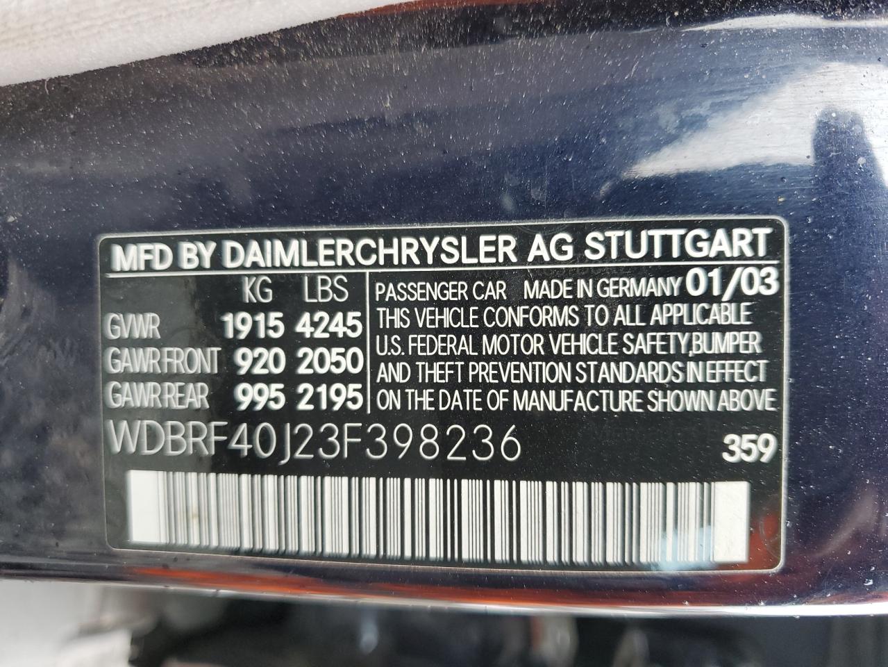 WDBRF40J23F398236 2003 Mercedes-Benz C 230K Sport Sedan
