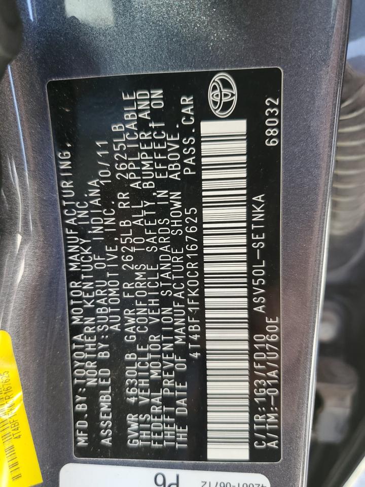 4T4BF1FK0CR167625 2012 Toyota Camry Base