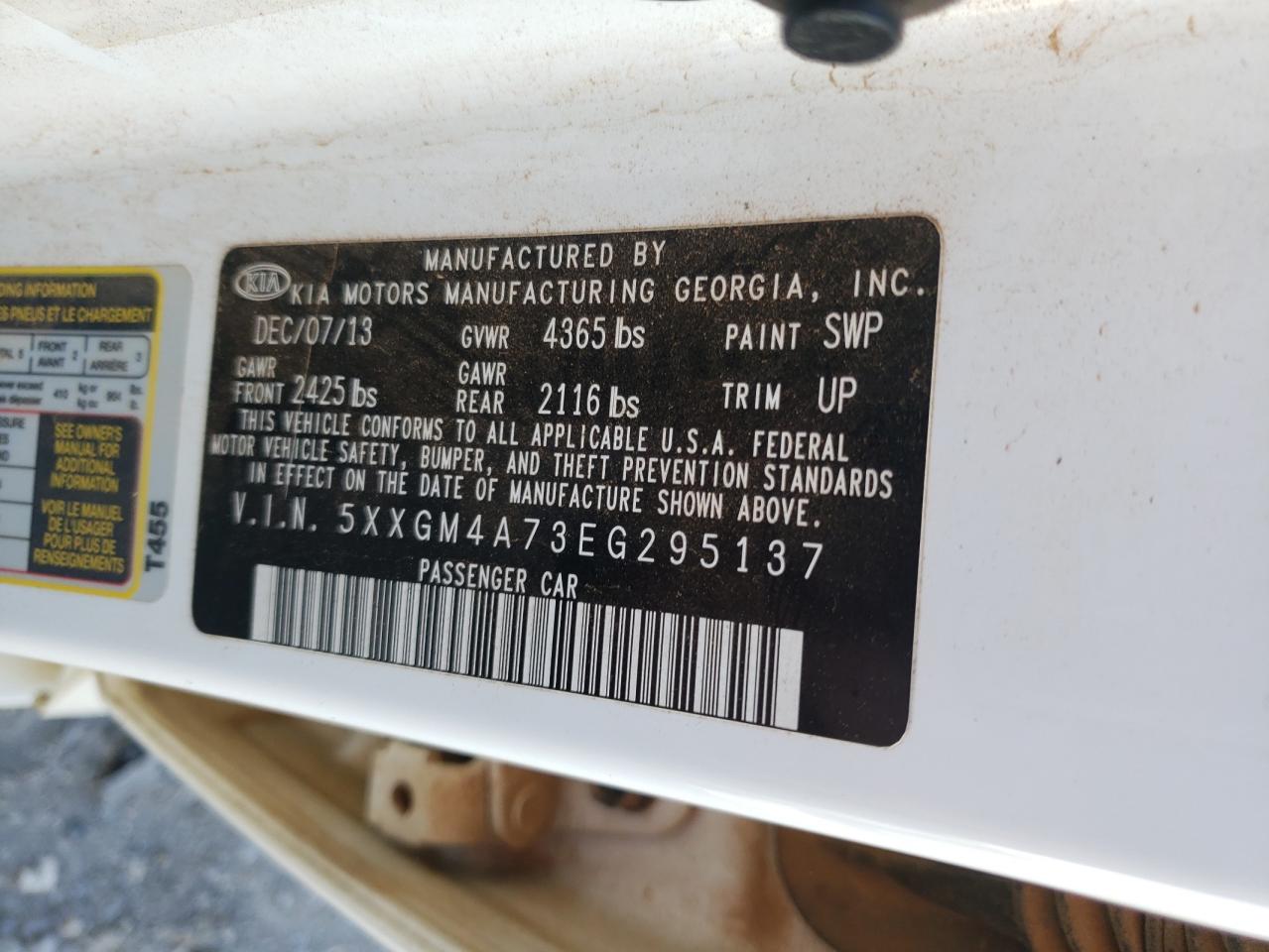 5XXGM4A73EG295137 2014 Kia Optima Lx