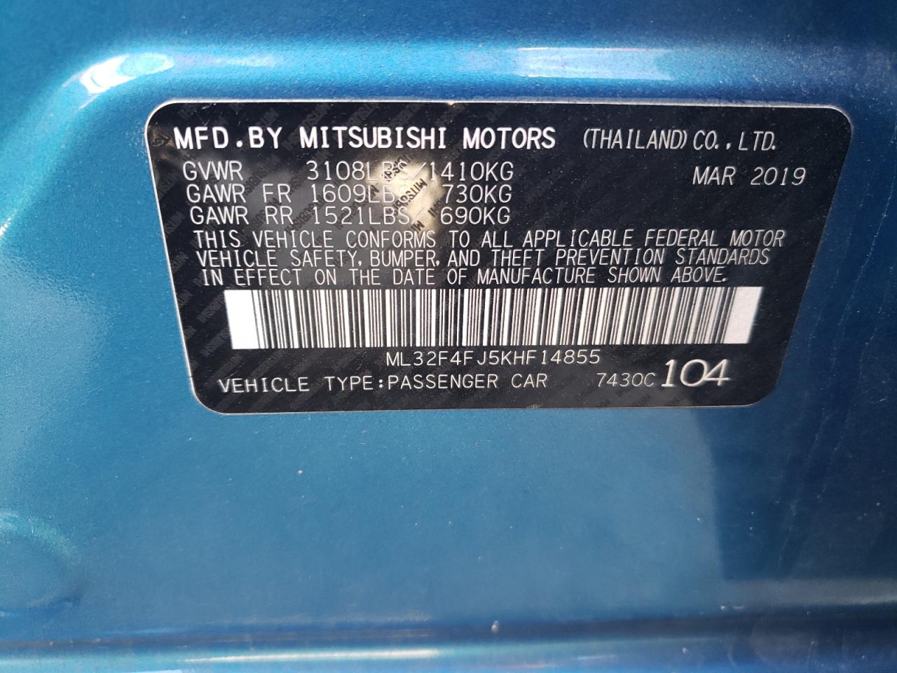 ML32F4FJ5KHF14855 2019 Mitsubishi Mirage G4 Se