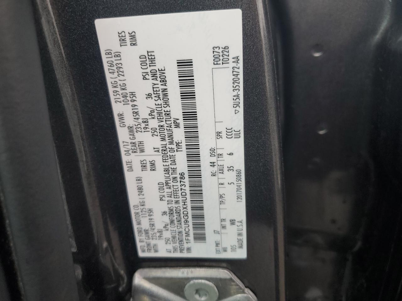 1FMCU9GDXHUD73786 2017 Ford Escape Se