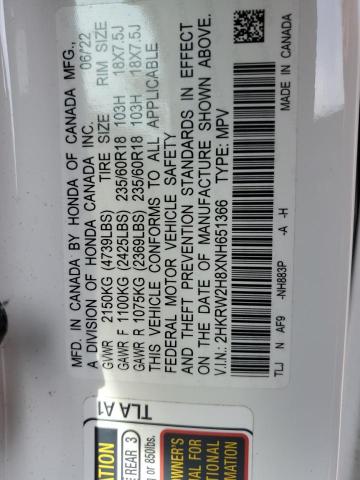 2022 Honda Cr-V Exl VIN: 2HKRW2H8XNH651366 Lot: 50861374