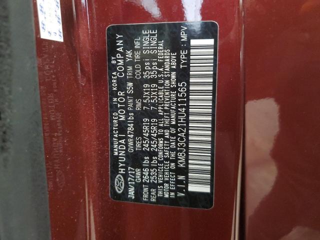 2017 Hyundai Tucson Limited VIN: KM8J3CA21HU411565 Lot: 51770264