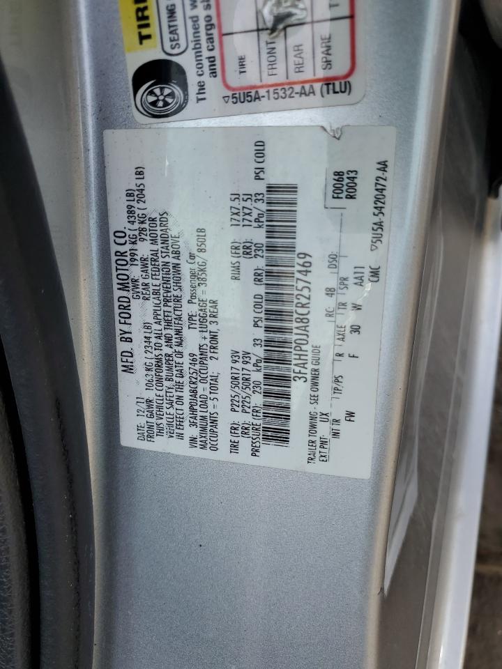 3FAHP0JA8CR257469 2012 Ford Fusion Sel