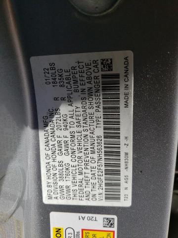 2022 Honda Civic Sport VIN: 2HGFE2F57NH563626 Lot: 52405484