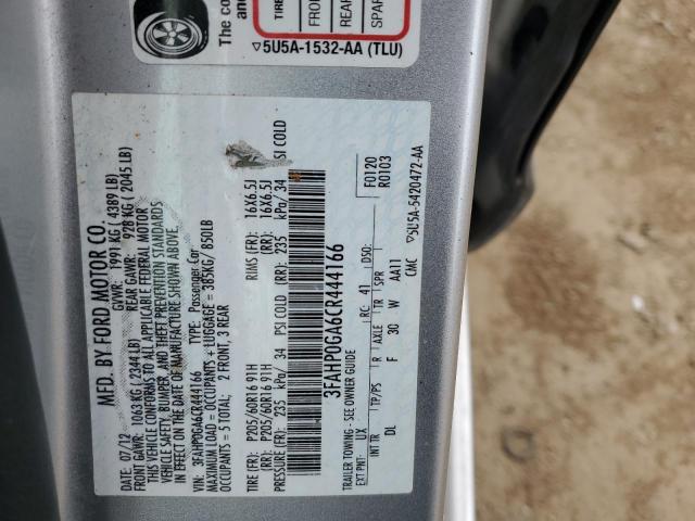 2012 Ford Fusion S VIN: 3FAHP0GA6CR444166 Lot: 51962504